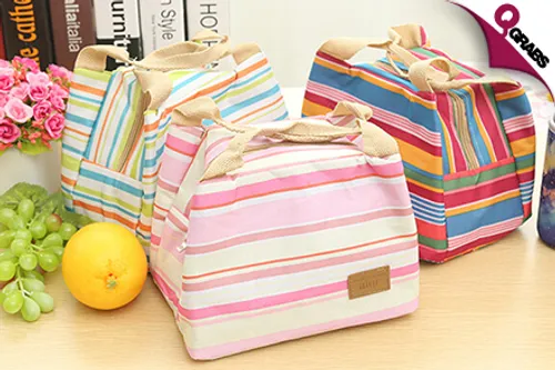 From QR25, Carry Your Meals in Style with Colorfully Striped Insulated Lunch Bags - Choose from 6 Vibrant Options! (Up to QR78 Value)